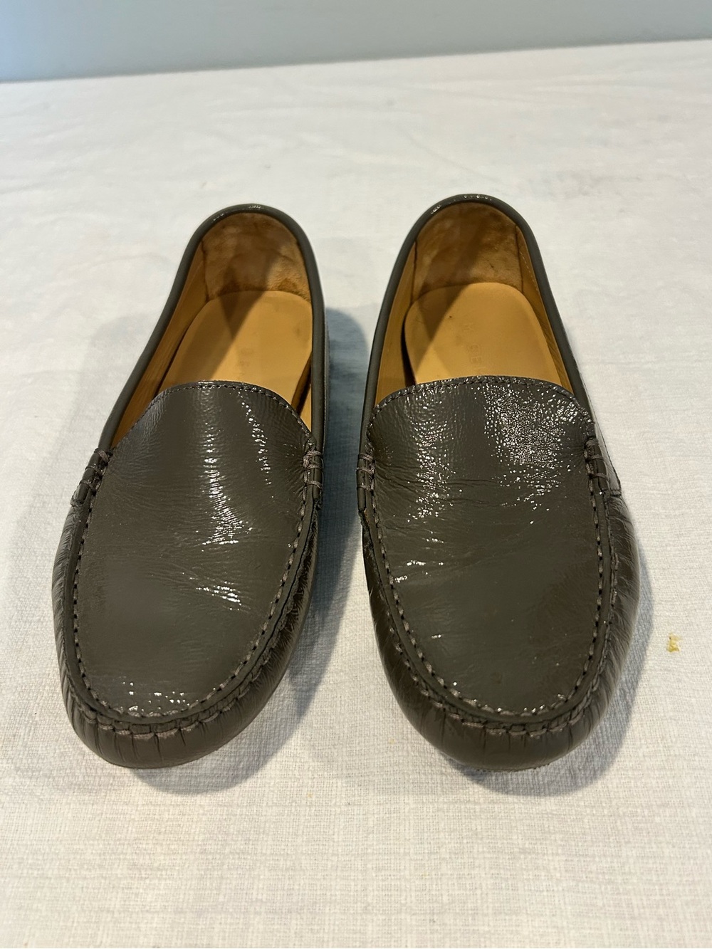 M.Gemi The Felize Charcoal Grey Patent Leather Driving Loafers 39.5 W9.5